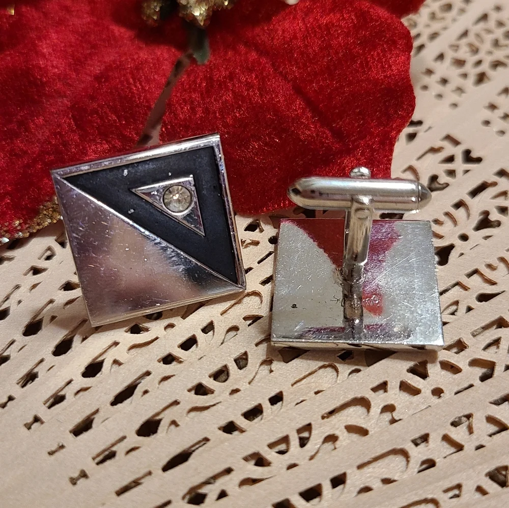 Antique Silver and Black Geometric Cufflinks
